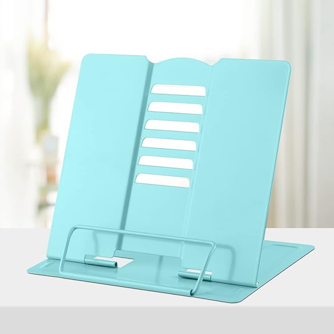 Honagu Metal Desk Book Holder, Hands Free Adjustable Cookbook & Document Holder, Ideal for Music Books, Textbooks, Recipes, Tablets & iPads (Light Lake Green)