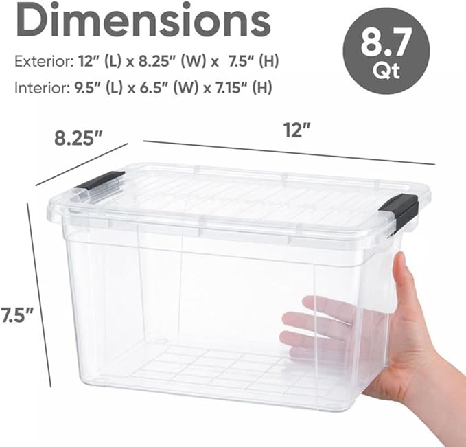 Superio Clear Storage Box with Lid, 8.75 Quart Plastic Container Bins for Organizing, Stackable Crates, BPA Free, Non Toxic, Odor Free, Organizers for Home, Office, School, and Dorm, 10 Pack