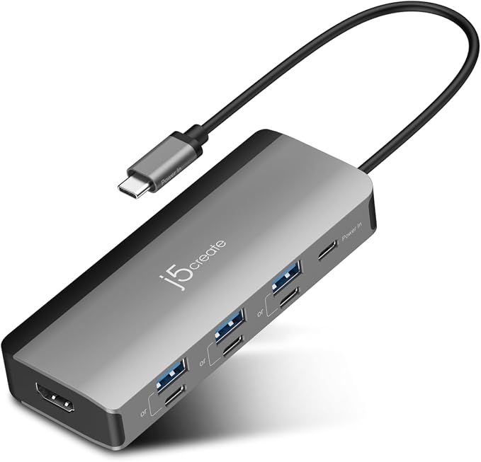 j5create USB-C Hub 4K@144Hz HDMI with 100W Fast Charge and Flexible Ports- Supports Extended 4K Display for Windows and MacBook, USB-A x 3, USB-C x 4, HDMI (JCD362)