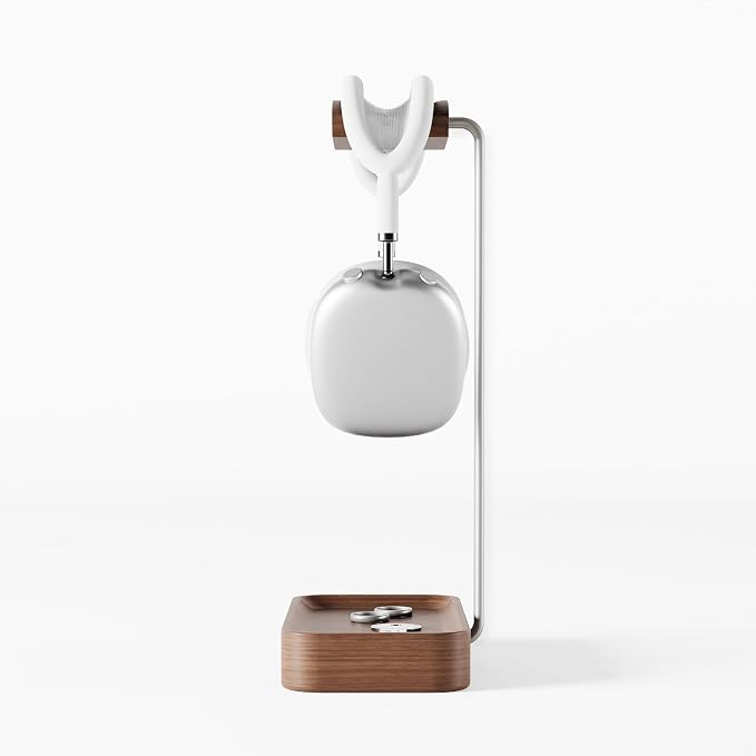 Raico Headphone Stand with Catchall Tray Base Premium Showpiece Headset Holder with Storage Solid Wood (Walnut)