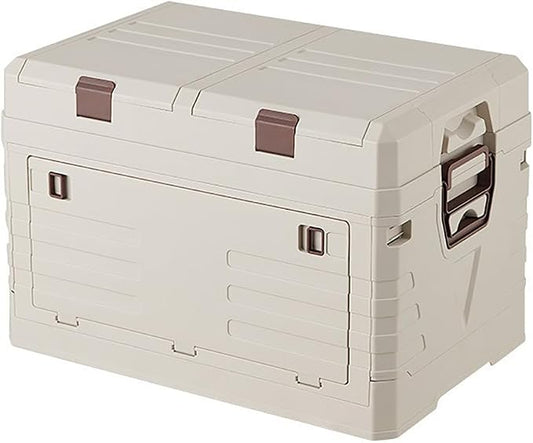 Collapsible Folding Storage Bin with 2 Compartments, 42L Side Opening Organizer for Car Trunk, Picnic, Fishing, Office