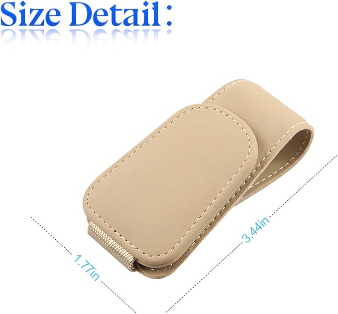 zipelo Sunglasses Holder for Car Sun Visor, 2 PCS Magnetic Leather Eyeglass Hanger, Sun Glasses Mount Clip on Visors, Ticket Card Cash Organizer, Auto Interior Accessories (Beige)