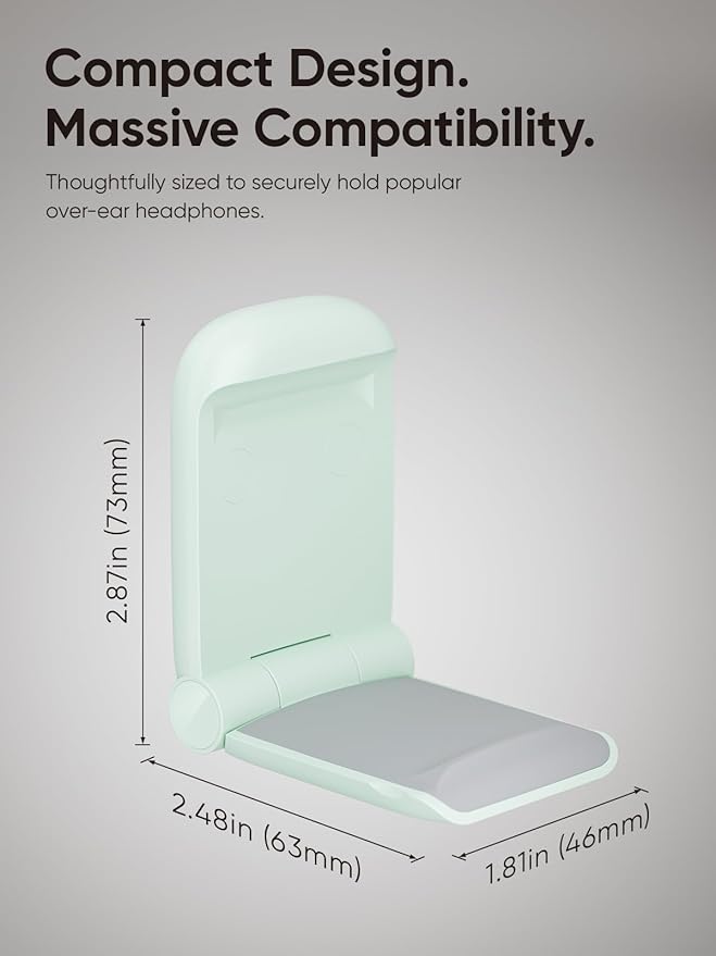 MAMUVIMO Headphone Stand, Headset Stand Foldable ＆ Sticky, Headphone Holder Hook Mount with Non-Slip Silicone, Adhesive Earphone Desk Hanger Clip Space-Saving for Airpods Max, All Earphones- Green