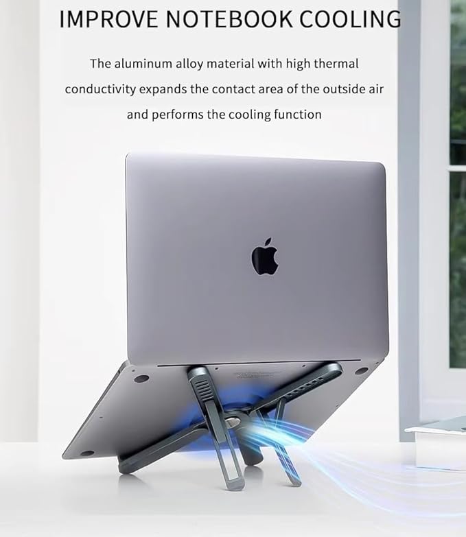 Foldable & Portable Laptop Stand for Desk, Light Weight Alloy Silicon, Ergonomic Aluminum Riser with 7 Adjustable Heights, Compatible with Laptop 10-16' and Tablet