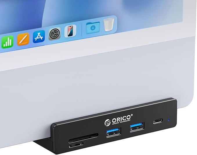 ORICO USB Hub 3.2, USB-Hub Clamp with Type-C PD 60W Port, 10Gbps Aluminum 6-Port USB Extender with 2 USB-A 3.2 Ports, USB-C 3.2, SD/TF Card Reader 3.0, AUX, USB-3.2 Splitter for Monitor, Desk