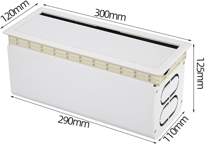 Aluminum Alloy Cable Management Box with Dustproof Brush, Silent Buffered Flip Lid Desk Wire Organizer, Embedded Mounting Desktop Cord Hider, Silver(White)