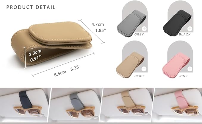 Magnetic Leather Sunglass Holder, Eyeglass Hanger Clip for Car Sun Visor, Suitable for Different Size Eyeglasses (Blue, 1 Pack)