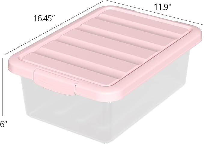 14 Quart Basic Clear Storage Box with Pink Lid (Pack of 2)