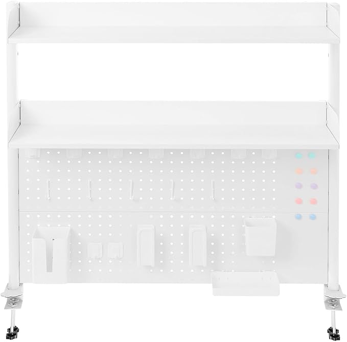 Desk Pegboard, Clamp On Desk Organizer Shelf, Desktop Bookshelf Storage Shelves, Privacy Panel for Home Office Dorm Gaming Desk, Carbon Steel, 39.4" x 37.4", White