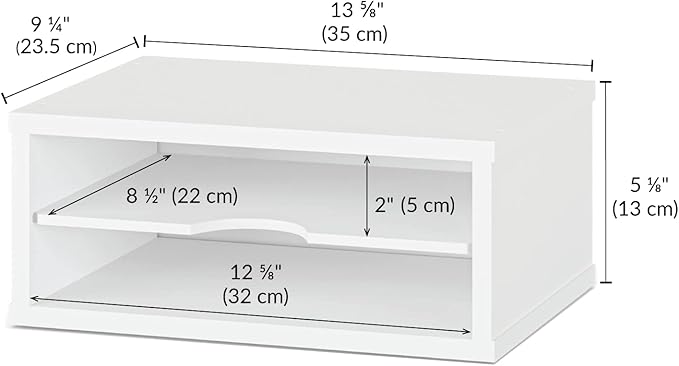 Ballucci File Organizer, 2-Tier Document Paper Sorter, Stackable Wood Desk Organizer Mail Holder, Monitor Stand with Storage Shelves, White
