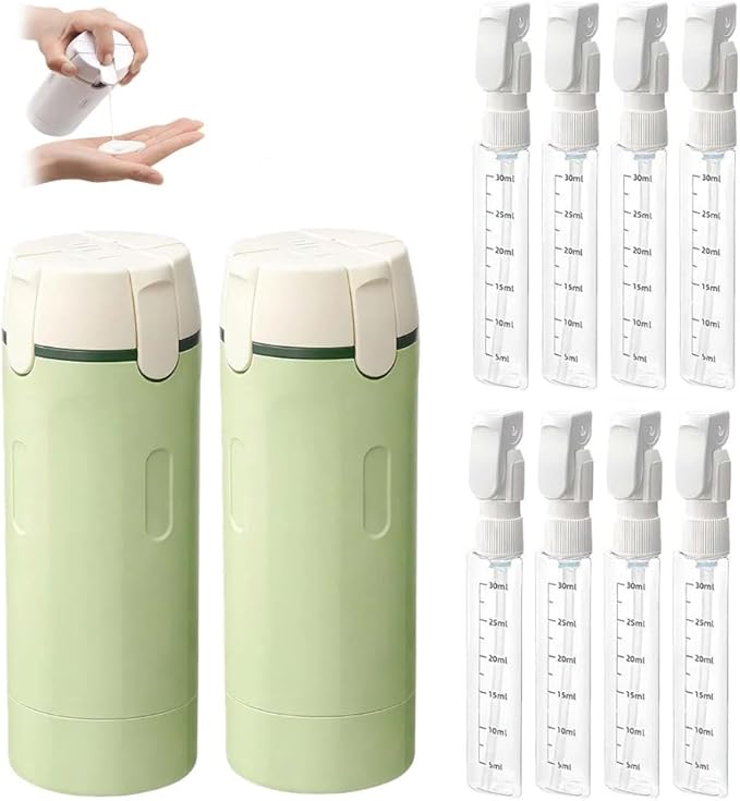 4 in 1 Travel Dispenser, 4 Pack 30ML Travel Bottles for Toiletries, Leak Proof Travel Size Containers, Portable Containers for Shampoo Lotion Conditioner Cream (Green*2)