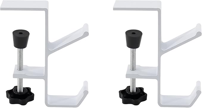 Desk Mount Bag Holder Hook Clamp,On Backpack Hanger Portable Desk Mount Headphones Holder for Reduce Desk Clutter Table Desk Table Hanging Storage (2 Pcs-Double Hook White)