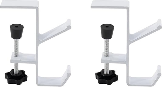Desk Mount Bag Holder Hook Clamp,On Backpack Hanger Portable Desk Mount Headphones Holder for Reduce Desk Clutter Table Desk Table Hanging Storage (2 Pcs-Double Hook White)