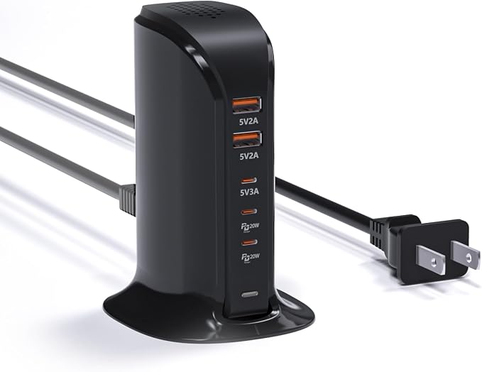 5 Port USB Charger Block, USB Tower Charging Station for iPhone (Black)