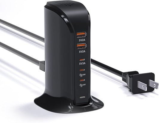 5 Port USB Charger Block, USB Tower Charging Station for iPhone (Black)