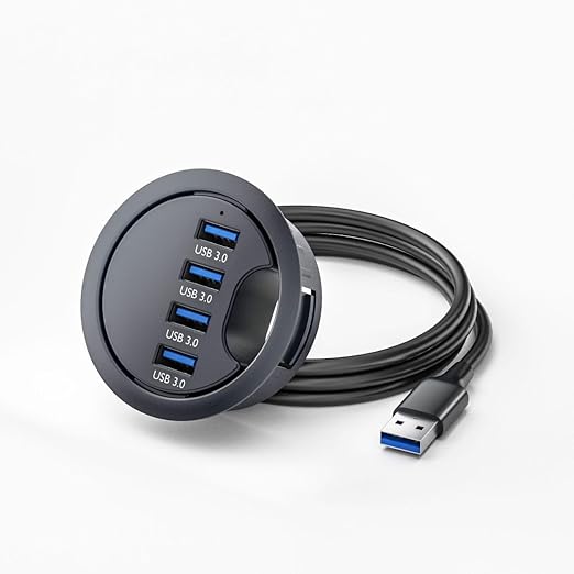 ChenYang USB 3.0 Flush Mount Desktop HUB,4 USB 3.0 Port HUB Grommet Hole 2.36"(60mm)