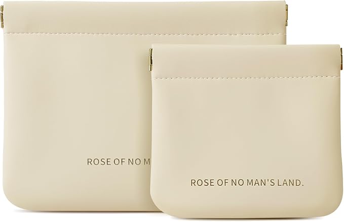 2 Pack Small Makeup Bag for Women, New Organosilicon Super Fiber PU Leather Mini Cosmetic Bag for Travel, Coin Purse Organizer Storage Pouch (Printed with Phrase, Beige)