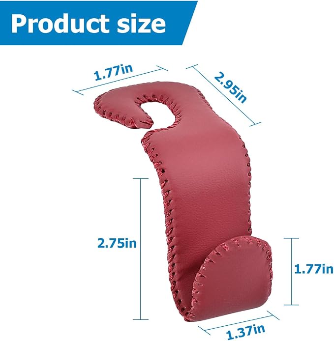 Zpana Car Headrest Hooks, 2PCS Leather U-Shaped Vehicle Purse Storage Hanging Holder for Purses Bags Coats, Automotive Seat Back Storage Organizer Hanger Accessories, Universal Fit (Wine Red)