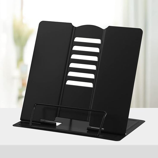 Honagu Book Stand Metal Desk Book Holder, Book Holders for Reading Hands Free, Adjustable Cookbook Documents Holder, Portable Bookstand for Music Books, Textbook, Recipe, Tablet, Ipad (Black)