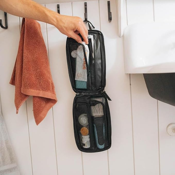 Gravel Hanging Toiletry Bag for Men and Women - Comes in 2 Sizes, Water-Resistant, Durable, Compact, Dopp Kit Travel Toiletry bag (Black, Plus)