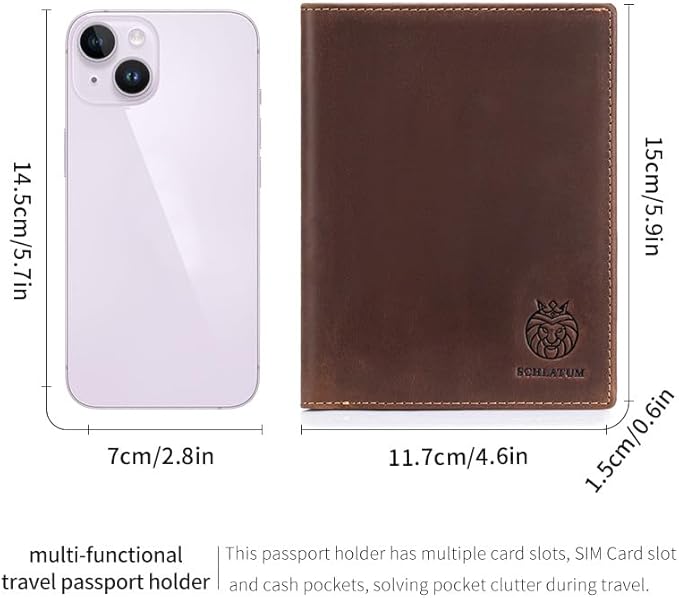 Leather Passport Holder for Travel Men Bifold Slim RFID Blocking with 2 Passport Slots, 1 Cash Pocket, 5 Card Slots