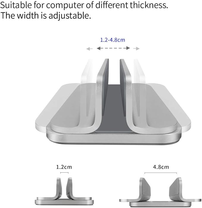 Aluminum Laptop Stand (Silver) - Vertical Design, Adjustable Base, Compatible with Laptops, Tablets, Books, Mac mini