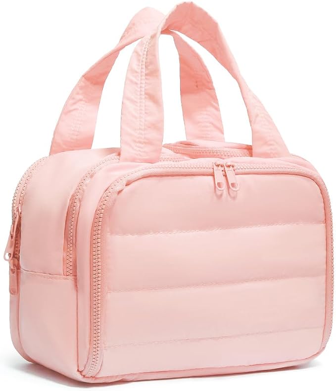 Puffer Travel Toiletry Bag – Large Capacity 11.8”L Makeup Organizer, 4 Compartments, Waterproof Wet/Dry Separation, Ultra-Light Taslan Fabric – Ideal for Business Trips, Gym, Family Vacation, Camping
