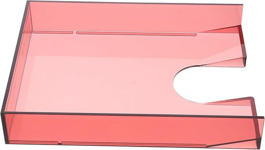 Healeved Stackable Plastic File Box Organizer A4 Paper Storage Case with Lid, Wine Red Desktop Document Holder for Office and School Supplies