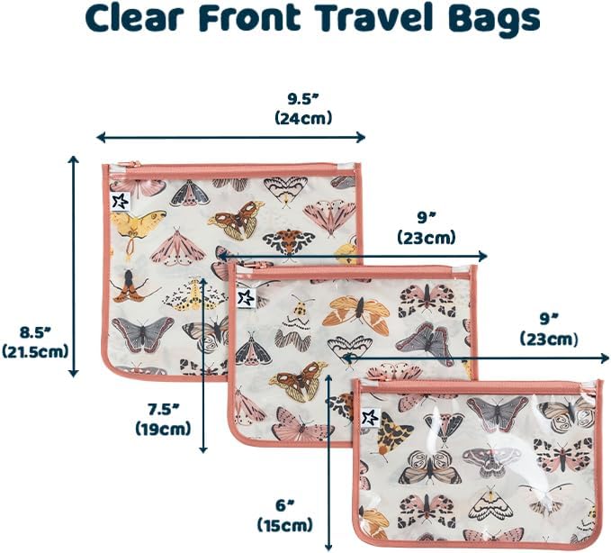 Tiny Twinkle Diaper Bag Organizing Pouches|3 Pack Mess-Proof Clear Front Travel Organizer Bags&TSA Approved Toiletry Bag Set for Baby and Mom Essentials