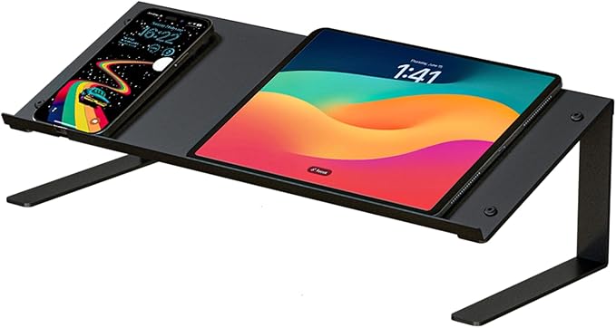 J JAKCUBE Design Tablet Drawing Stand, Desk Organizer Smartphone Book Stand, Black Metal Phone Charging Docking Station Reading Display Holder Organizer, Document Copy Notebook Holder -MK294E