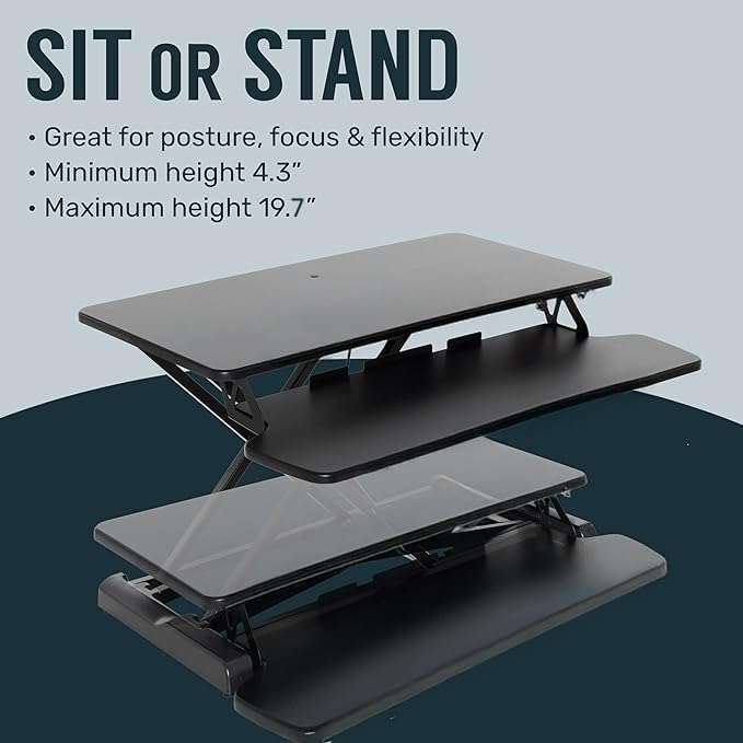 TechOrbits OF-S06-2 Desk Converter-37-inch Height Adjustable, MDF Wood, Sit-to-Stand Rise-X Pro Black, 36"