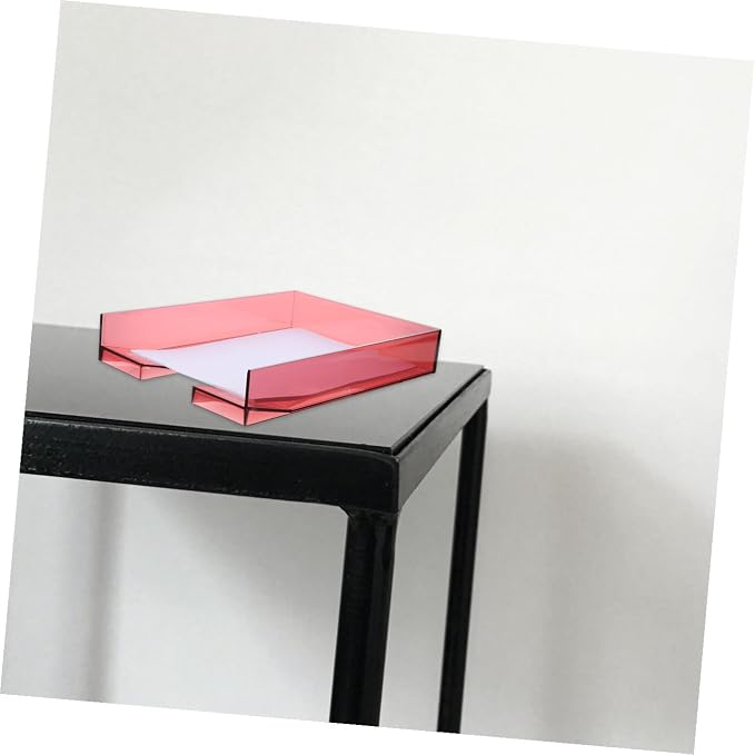 Healeved Stackable Plastic File Box Organizer A4 Paper Storage Case with Lid, Wine Red Desktop Document Holder for Office and School Supplies
