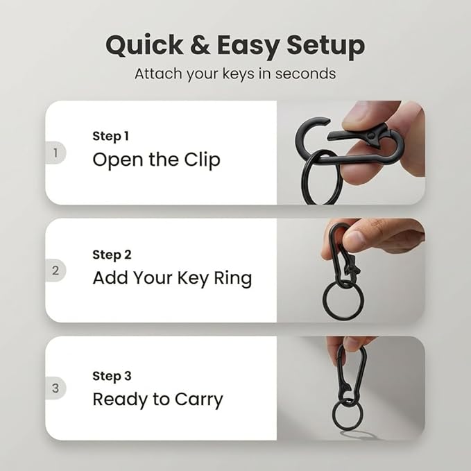 OXIHOUSE&CO- Metal Carabiner Keychain Set, Minimalist Key Ring Clip for Car Keys, Purse, Backpack, Durable for Women Men