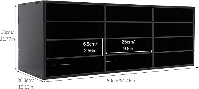 12-Slot Desktop Organizer, Minimalist Design Mailbox, File Sorter w/Top Platform for Hold Cables/Files/Keys, Desktop Bill Paper Organizer for Office & Home (Black, 12 Slot, Style 2)