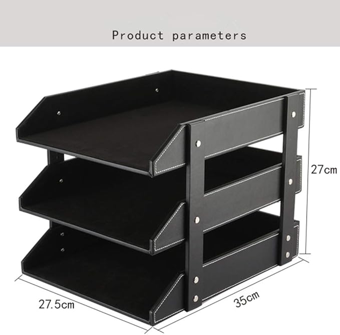 Leather Desk File Organizer, 3-Layer Stackable Tray, Used to Store documents, folders, Stationery, Magazines, Newspapers, Letters, and Other Home Office Sundries Desktop Organization Holder(Black)…