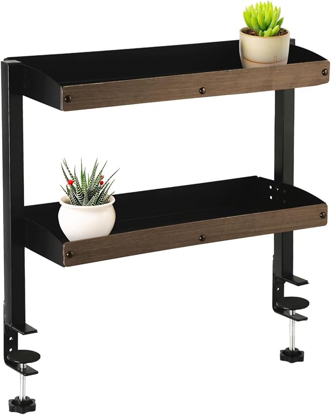 Clamp-On Desktop Organizer Shelf, Adjustable Clip-on Tabletop Storage Tray for Office Desk, Clamp-on Above or Under Desktop Storage Shelf, Save Space
