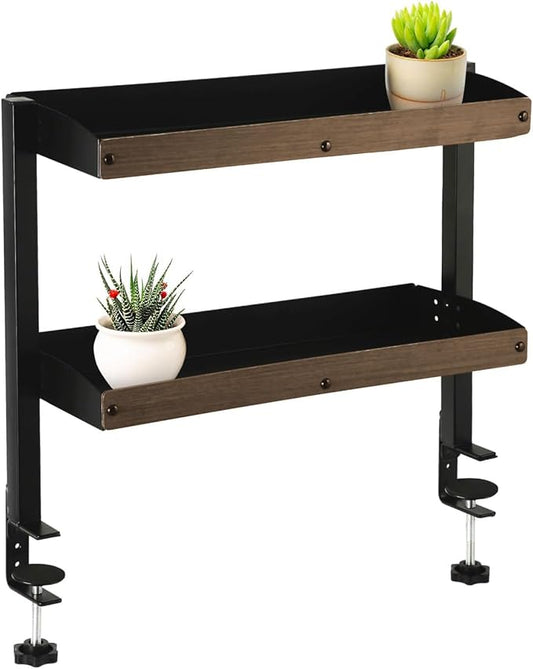 Clamp-On Desktop Organizer Shelf, Adjustable Clip-on Tabletop Storage Tray for Office Desk, Clamp-on Above or Under Desktop Storage Shelf, Save Space