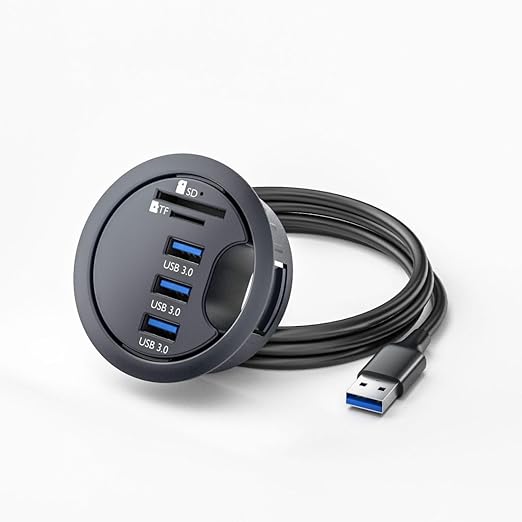 ChenYang USB 3.0 Flush Mount Desktop HUB,3 USB 3.0 Port HUB Grommet Hole 2.36"(60mm) with SD/TF Card Reader Port