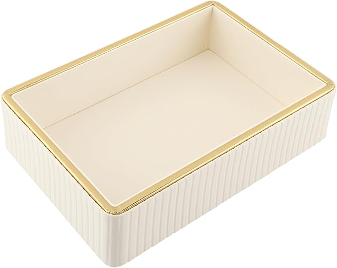 Desk Organizer Tray, Perfume Tray for Women Desk, PU Leather Valet Nightstand Organizer for Men Women, Decorative Vanity Holder for Bedroom