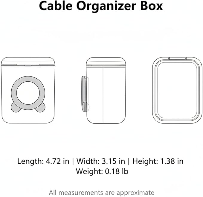 Desktop Cable Organizer Box, Compact Cord Management for Cables & Chargers, PP Plastic Case
