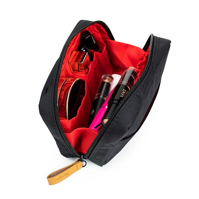 Hekyip Rectangular Beauty Bag, Small Travel Makeup Bag for Purse, Portable Waterproof Cosmetic Pouch for Ladies Women (Rectangular Inner Red)