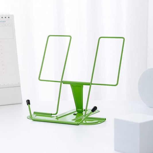 Metal Book Stand for Desk, Adjustable Reading Rest Book Holder, Portable Cookbook Documents Holder, Sturdy Typing Stand for Recipes Textbooks Tablet Music Books with Page Clips (Green)