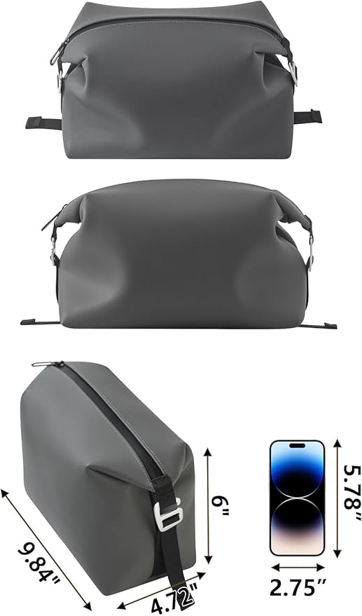 6"x 9.84" 4.5L Large Silicone Toiletry Bag,Waterproof Leakproof Foldable Travel Organizer,Dopp Kit Alternative for Men & Women,Grey