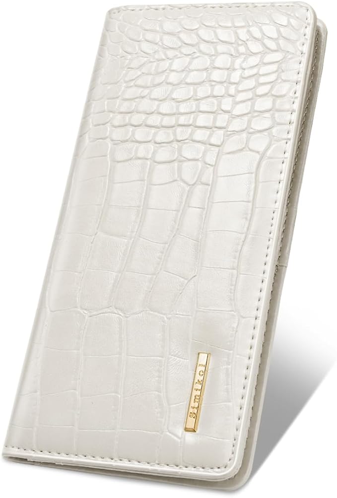 Wallet Women Bifold Faux Crocodile Leather Minimalist Slim Thin Long Wallets RFID Blocking Credit Cards Holder Purse with Back Zipper Coin Pocket for Women and Men,Beige