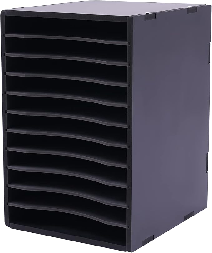 Vertical Desktop Sorter 11 Slots, Black Mail Organizer Vertical File Organizer, PVC Paper Sorter Organizer with 11 Adjustable Compartments, Construction Paper Storage Mailbox for Home Office (Black)