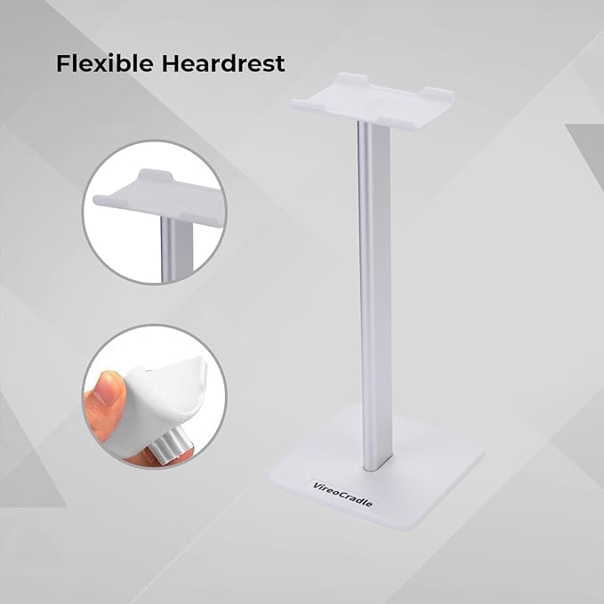 Headphone Stand for Desk - U Shaped Universal Headset Holder with Flexible Headrest, Sturdy Gaming Headphone Holder for Desk, Anti-Slip Base Headset Stand, Compatible with most Headphones (White)