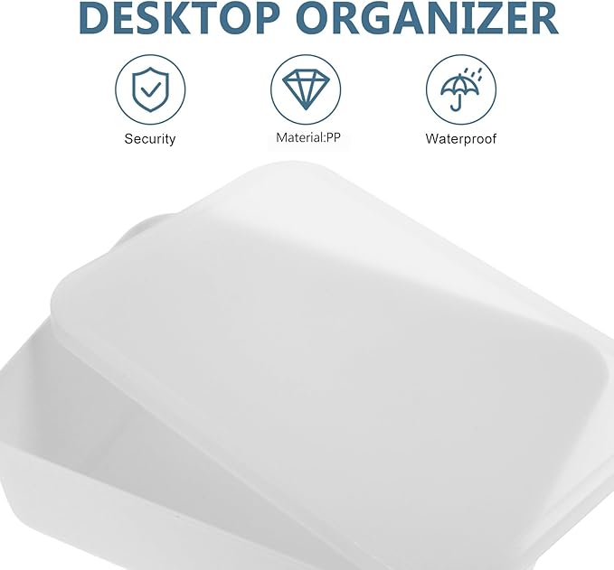 BESPORTBLE White Desktop Storage Box with Lid Medium Space-saving Desk Organizer for Pens and Items Dustproof Home Storage Cube for Office and Bedroom Easy-clean Practical Container