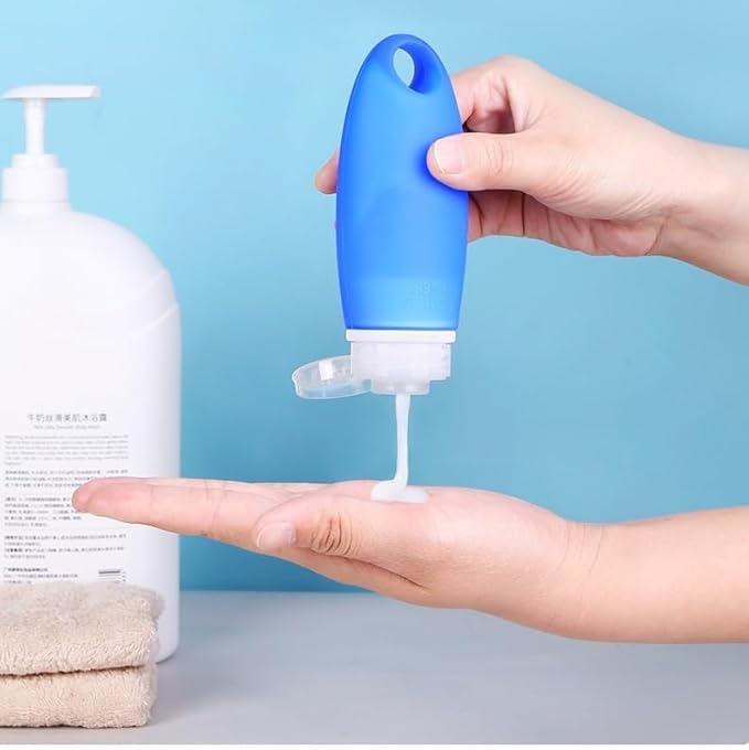 Refillable Bottles Leak Proof Camping Travel Containers with Shower Lanyard,3oz TSA Approved Squeezable Silicone Travel Tube Set for Gym Shampoo Lotion Soap