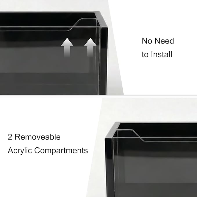 Mail Organizer with Clear Acrylic Dividers - Adjustable 2-in-1 Desk & Wall Mount Letter Holder, Modern Paper Sorter for Home Office Organization (Black)