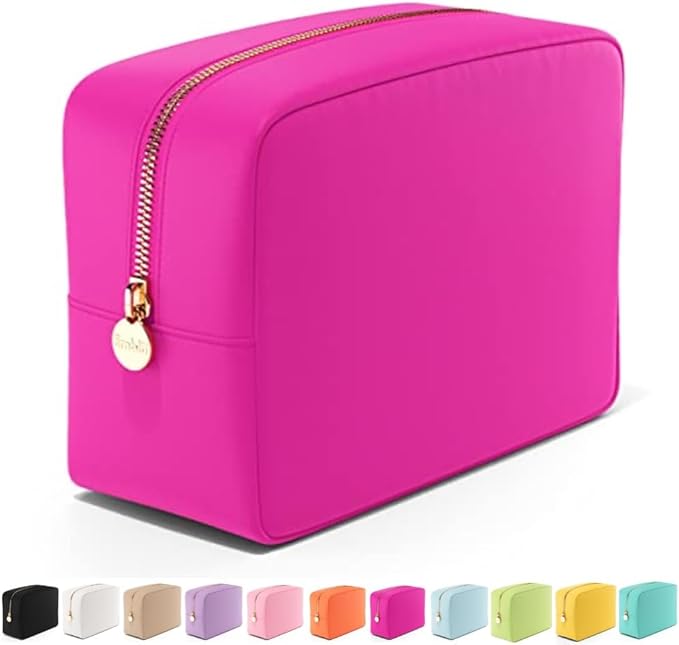 Embla Large Makeup Bag and Waterproof Nylon Travel Toiletry Bag, Large Capacity Cosmetic Zipper Pouch, Fuchsia Pink